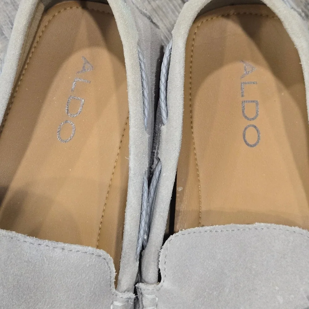 Aldo Mens Light Grey Suede Anchor Bit Driving Loafers Size 10.5 Slip On Shoes